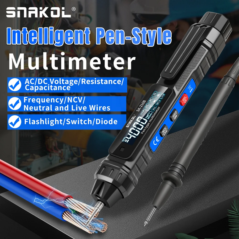 Multimètre numérique intelligent de type stylo SK-216B, détecteur de tension, testeur de plage automatique Ohm NCV, outil de mesure de fréquence de capacité