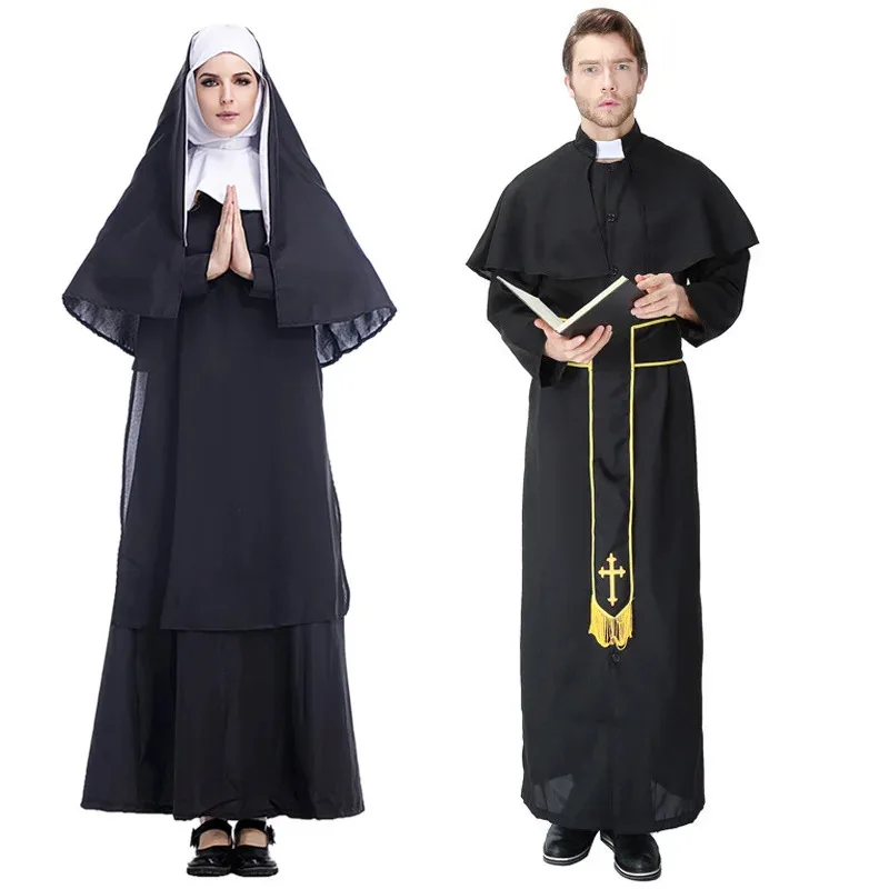 

2025 New Adult Man Women Religious Pious Priest Nun Sisters Costume Halloween Christian Missionary Cosplay Fancy Dress ★★★