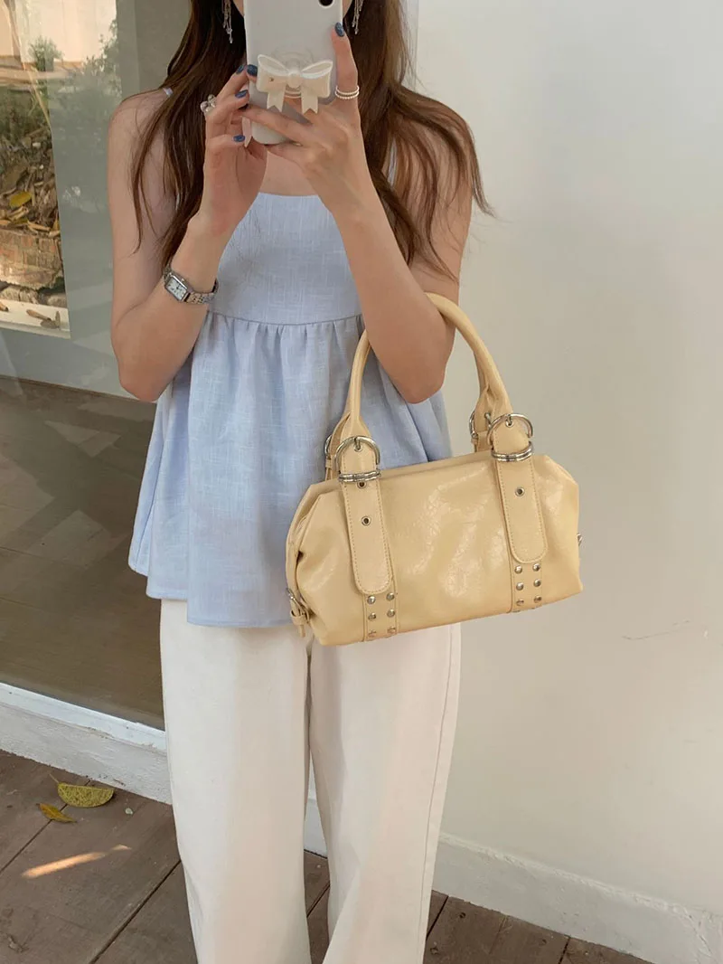 أزياء برشام البولينج حقيبة مصمم حقائب النساء الفاخرة لينة بو الجلود حقائب الكتف حقيبة دراجة نارية #4