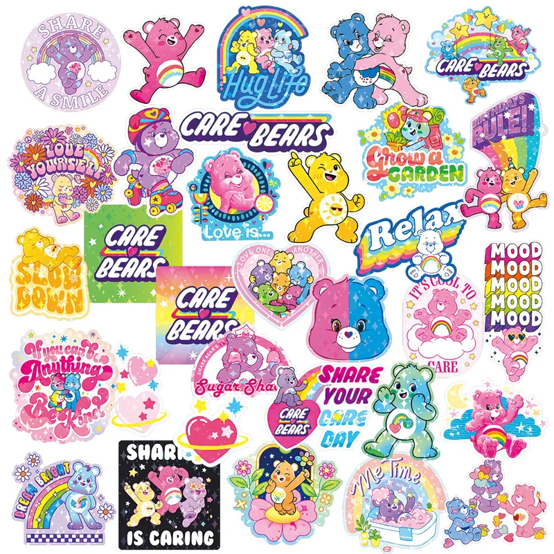 Genuine 2024 New Super Cool Large Size 32pcs Cute Carebear Waterproof Suitcase Colorful Stickers (see Video for Details)