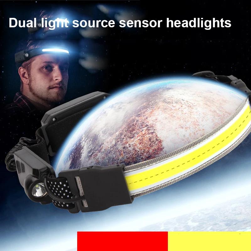 Powerful COB LED Headlamp USB Rechargeable 5 Modes Headlight Waterproof Head Lamp Head Flashlight Head Front Light