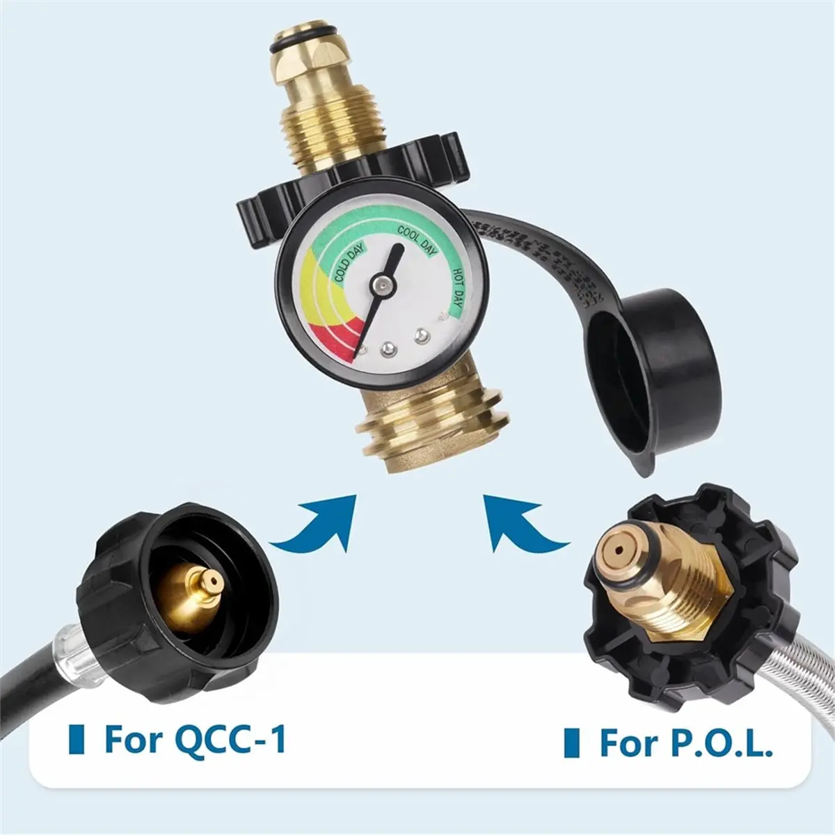 Propane Tank Gauge,for 5-100lb Propane Tank Cylinder,Propane Level Indicator with POL Connection for RV, Propane Heater