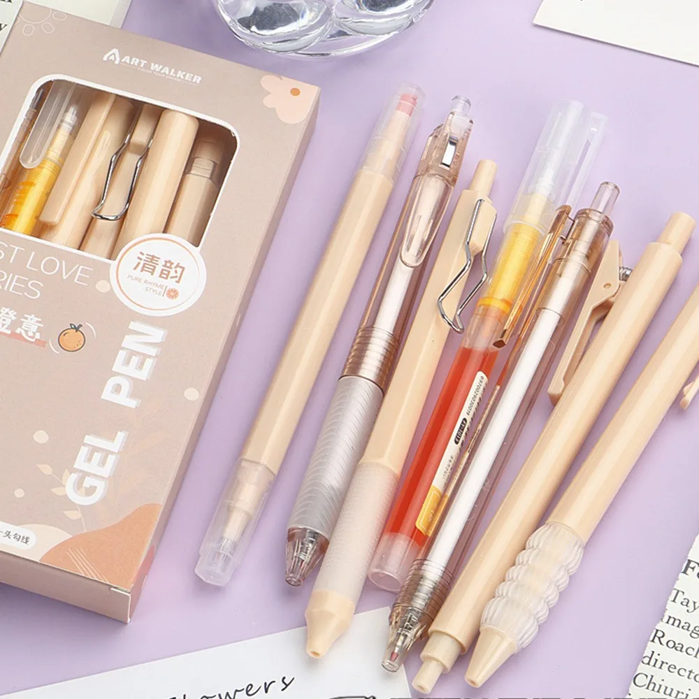 7Pcs/Set Creative Quick-Drying Ink Gel Pen Student Specific ST Tip Ballpoint Pen Gift Stationery Pen Set School Office