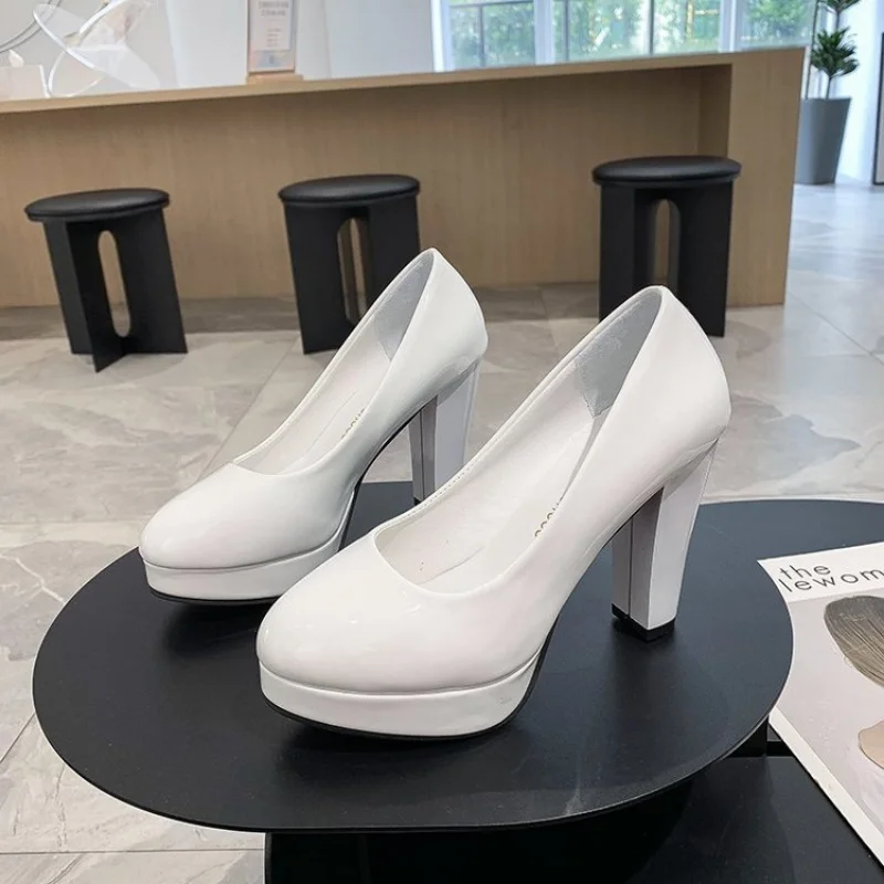 New Chic Trendy Chunky Super High Heels Penny Loafers Women Platform Goth Shoes Pink White Big Size 43 Lady Pumps Work Shoes