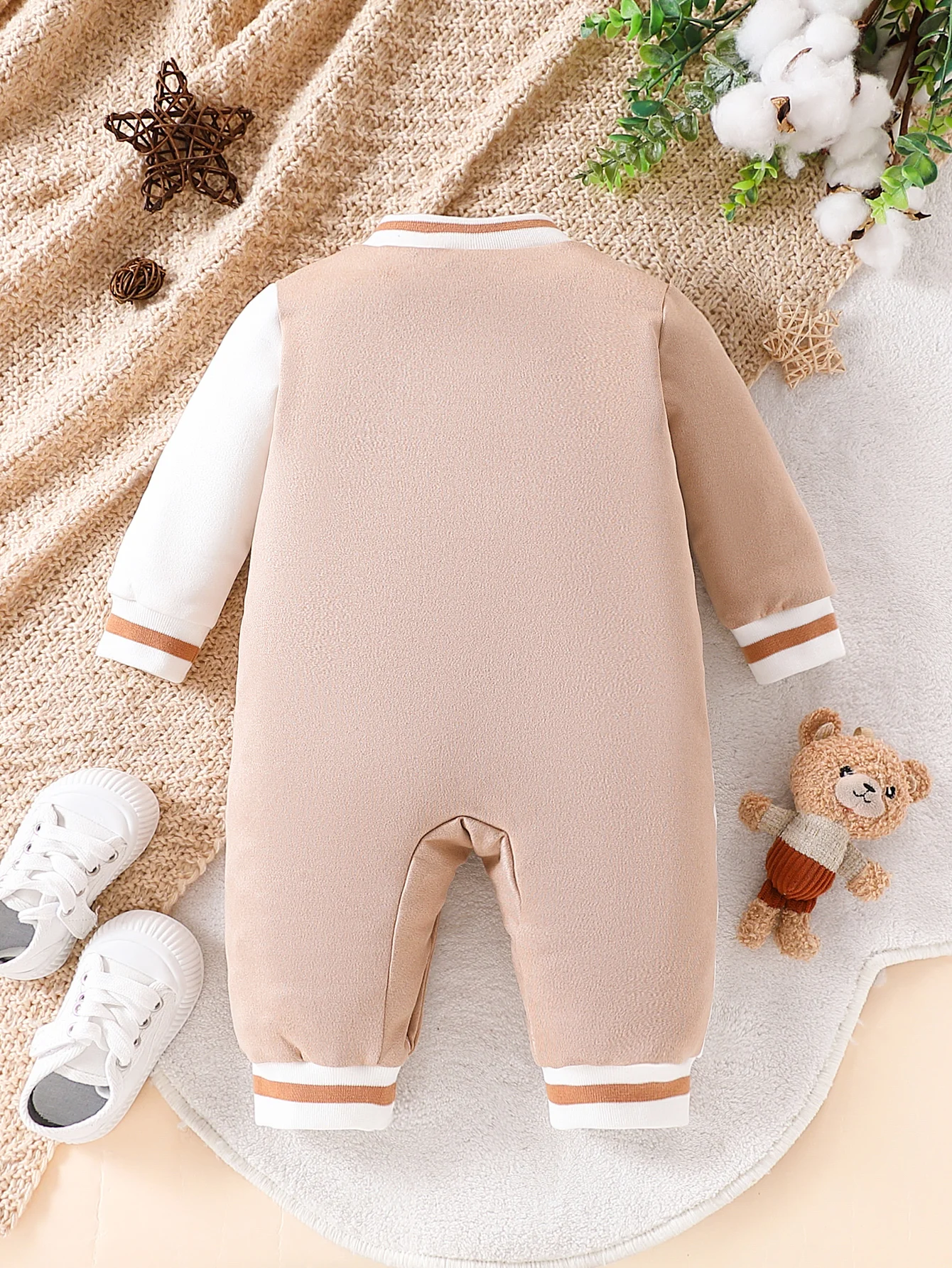 Autumn and Winter Baby Boy Fashion Personality Three-Dimensional Letter Seal Embroidery Suede Fabric Jumpsuit
