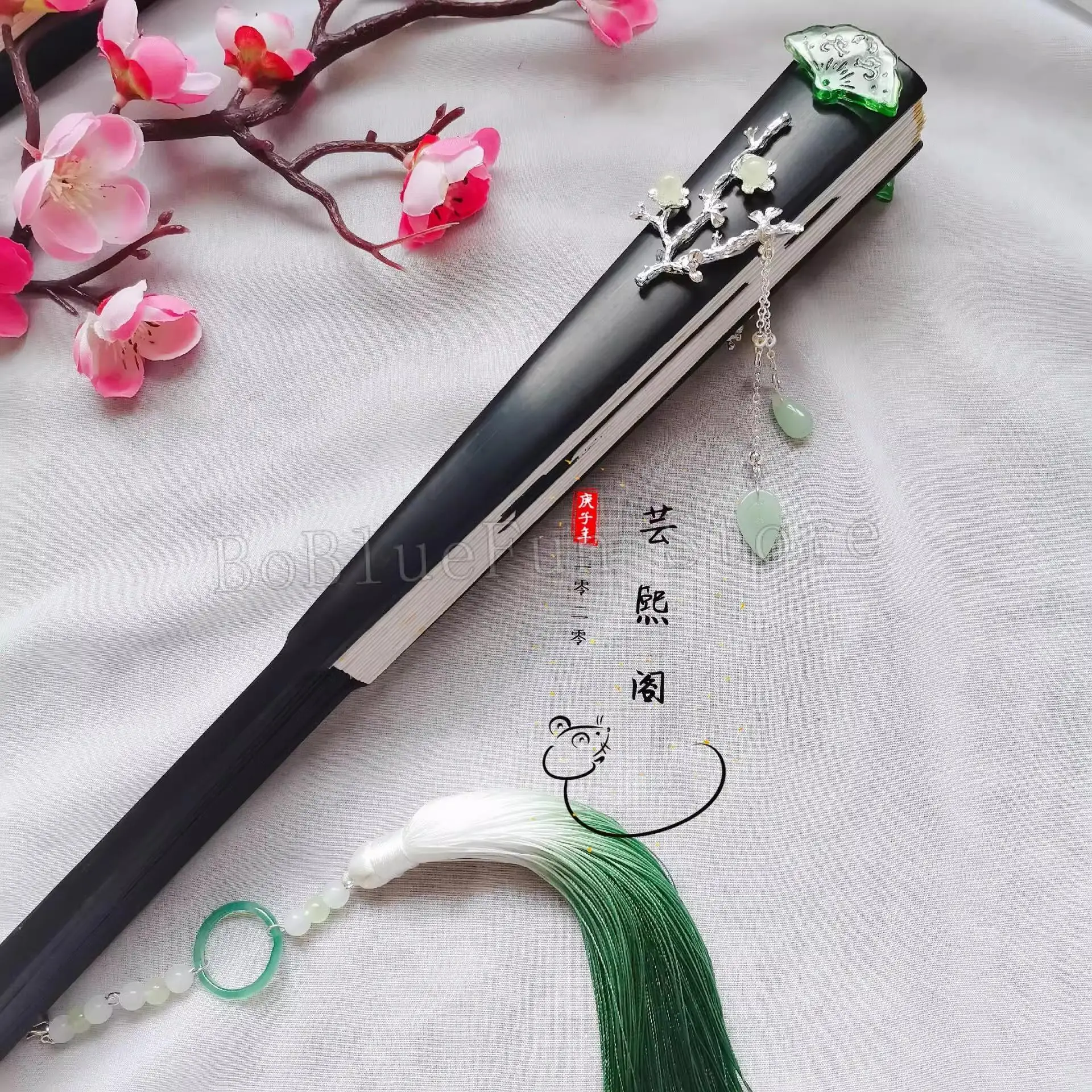 Tian Guan Ci Fu Shi Qingxuan Gradient Folding fan Handheld Folded Antiquity Cool Cloth Fan Dance Hand Fan Cosplay Gift