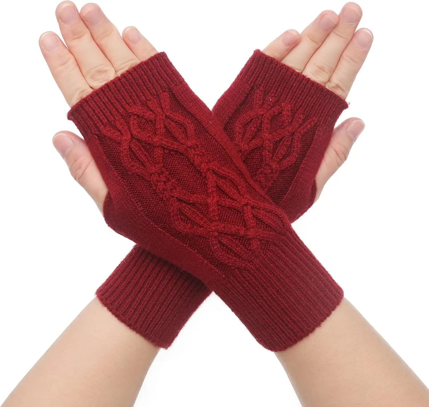 Einfarbige Twist-Strickhandschuhe, warme fingerlose Handschuhe, Winter, dicke warme Handgelenkabdeckung