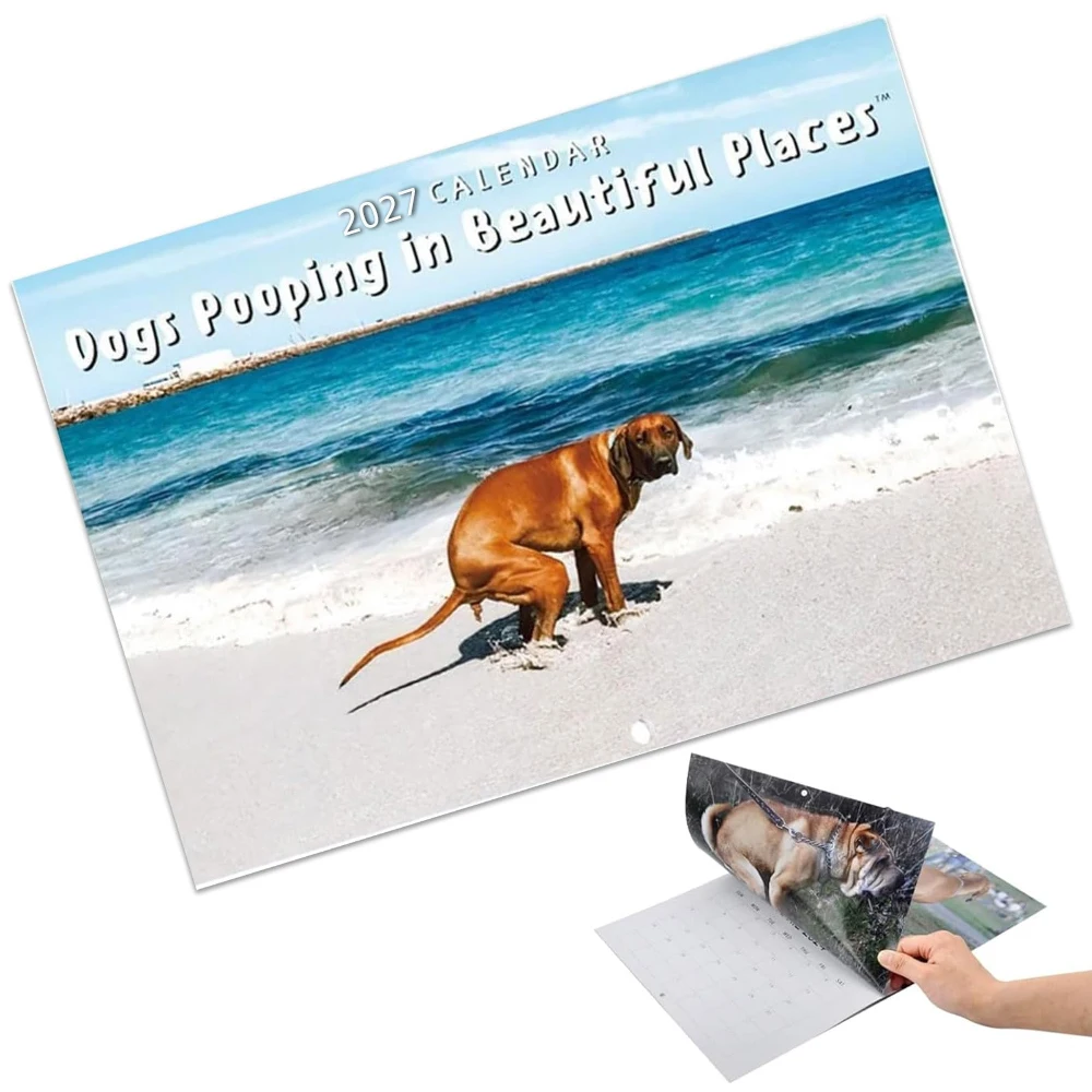 Funny New Year Calendar Pooping Dogs Calendar 2027 Dogs Pooping in Beautiful Places Calendar Dog Poop Calendar for Home Office
