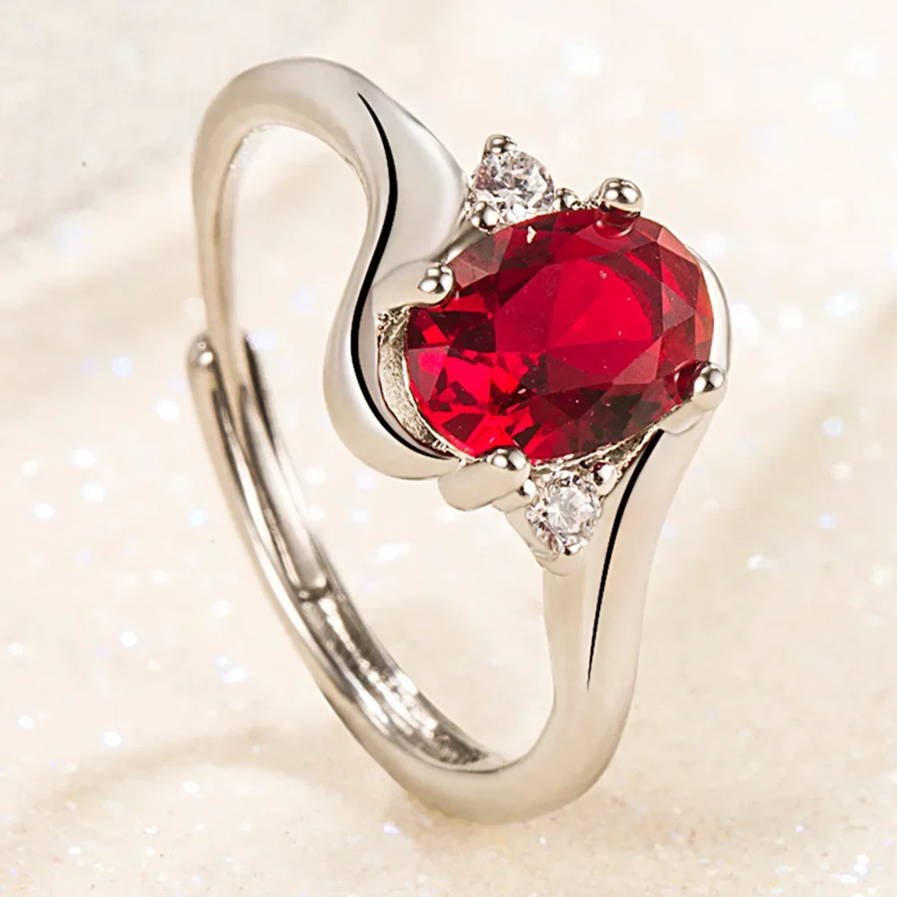 New S925 Sterling Silver Ring Ruby Classic Ring Adjustable as Engagement Jewelry Gift for Women