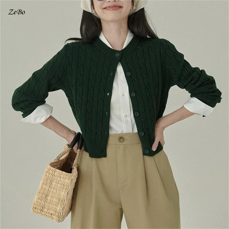 

Grasping Autumn Atmosphere Popular Autumn Girlfriend Versatile Slightly Loose Fried Dough Twists Wool Knitted Cardigan