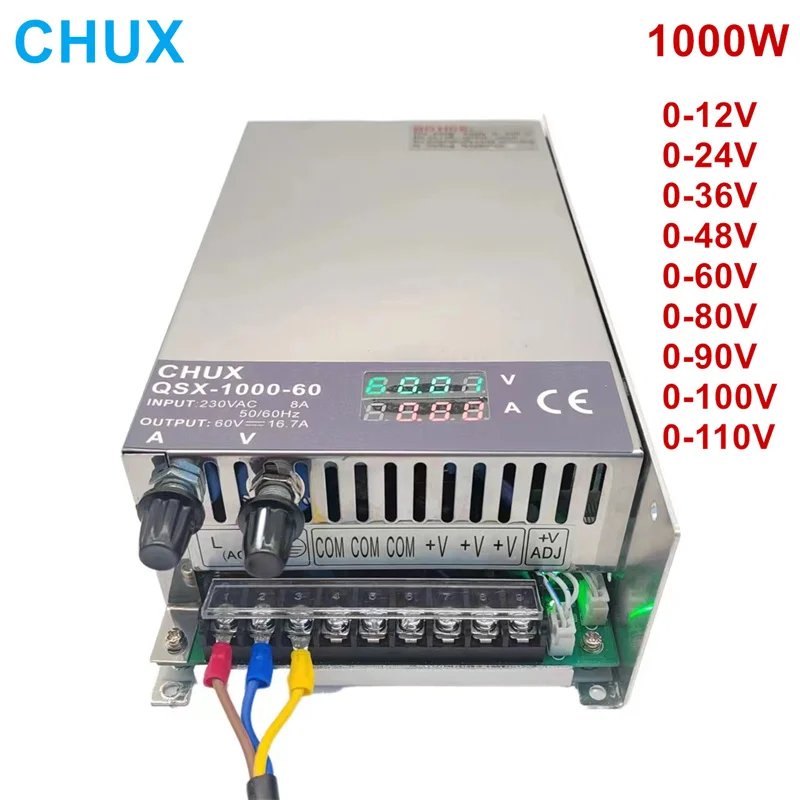 

CHUX 1000W Adjustable Switching Power Supply Digital Display 12V 24V 36V 48V 60V 80V 90V 100V 110V DC LED Power Supplies