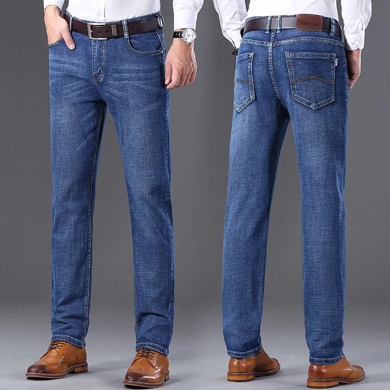 High Quality Brand luxury Classic Style Men Brand Jeans Business Casual Stretch Slim Denim Pants Light Blue Black Trousers Male