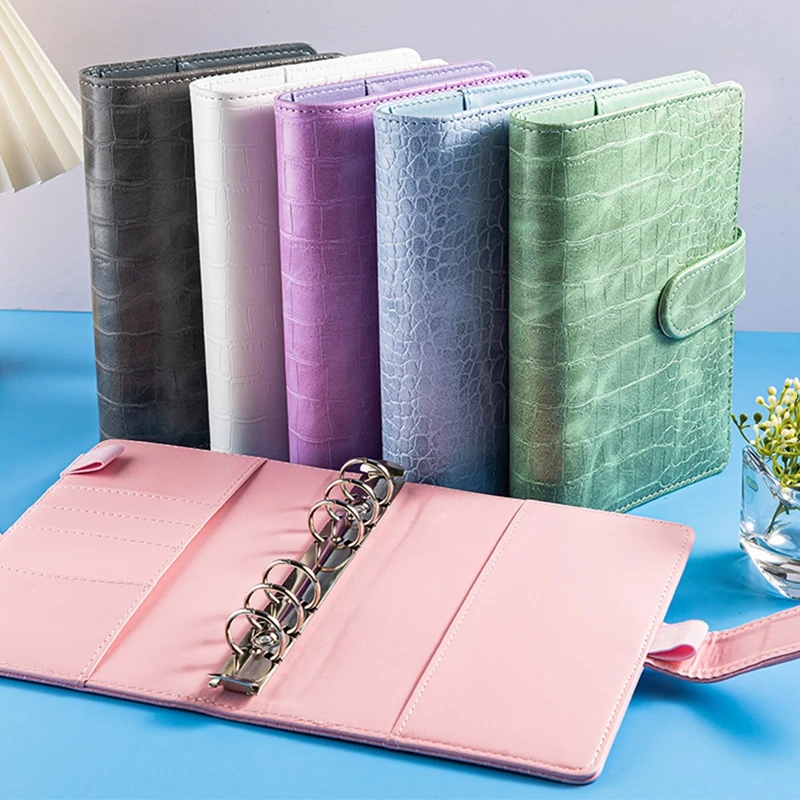 A6 Budget Planner Cash Envelope Savings Money 6 Hole Binder Crocodile Pattern Management PU Loose Leaf Notebook Marble Case