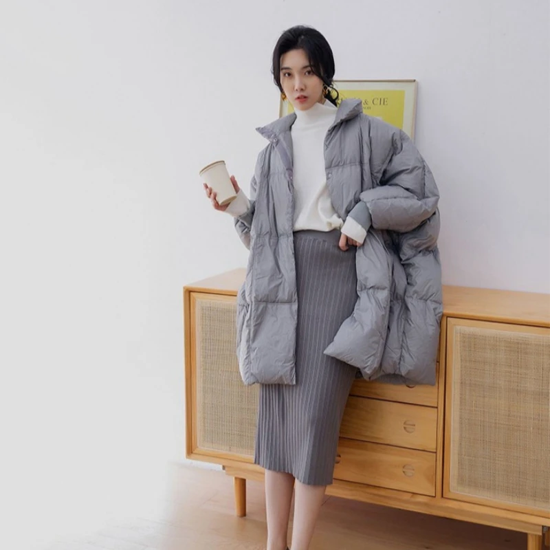 

Luxury High Quality Oversized Down Jacket Winter Warm Women White Duck Down Puffer Jacket Single-Breasted Quilted Windproof Coat