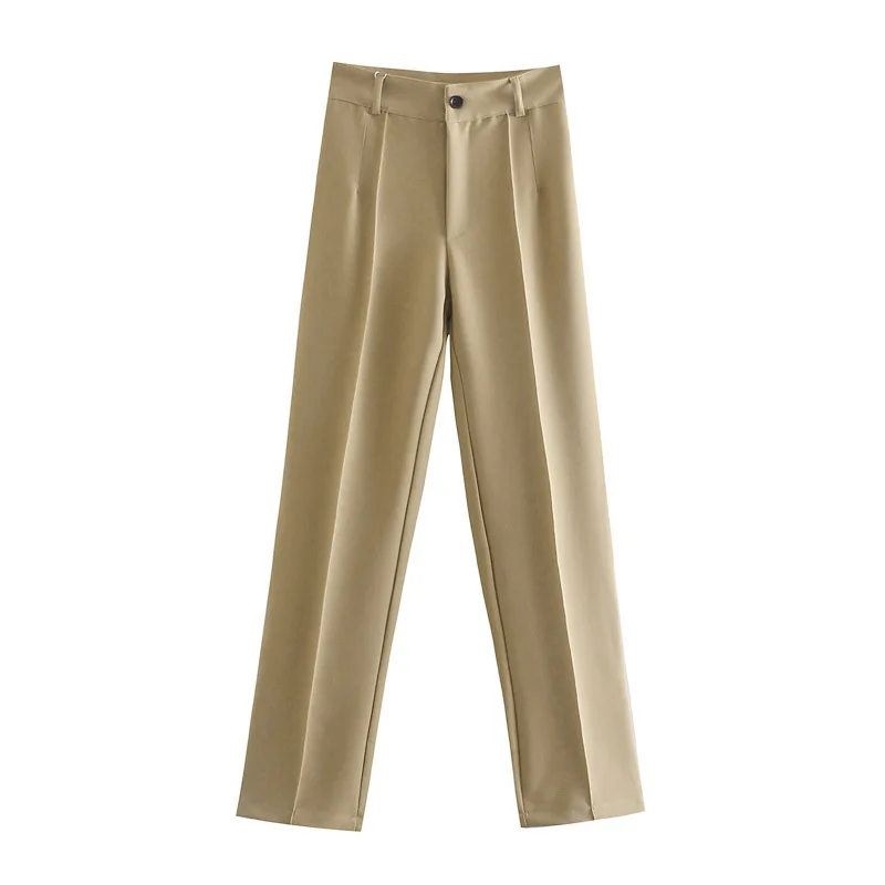 

Women's Chic Fashion Office Wear Straight Pants Summer New Solid Color Vintage High Waist Zipper Fly Female Commuting Trousers