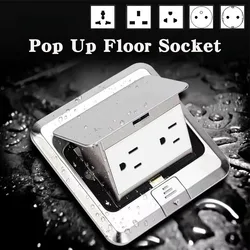 100mm*100mm Pop Up Floor Socket EU/US/FR/UK/UN Plug Adapter Aluminum Alloy Outlet Box 110V-250V 16A Power RJ45 Hidden Socket