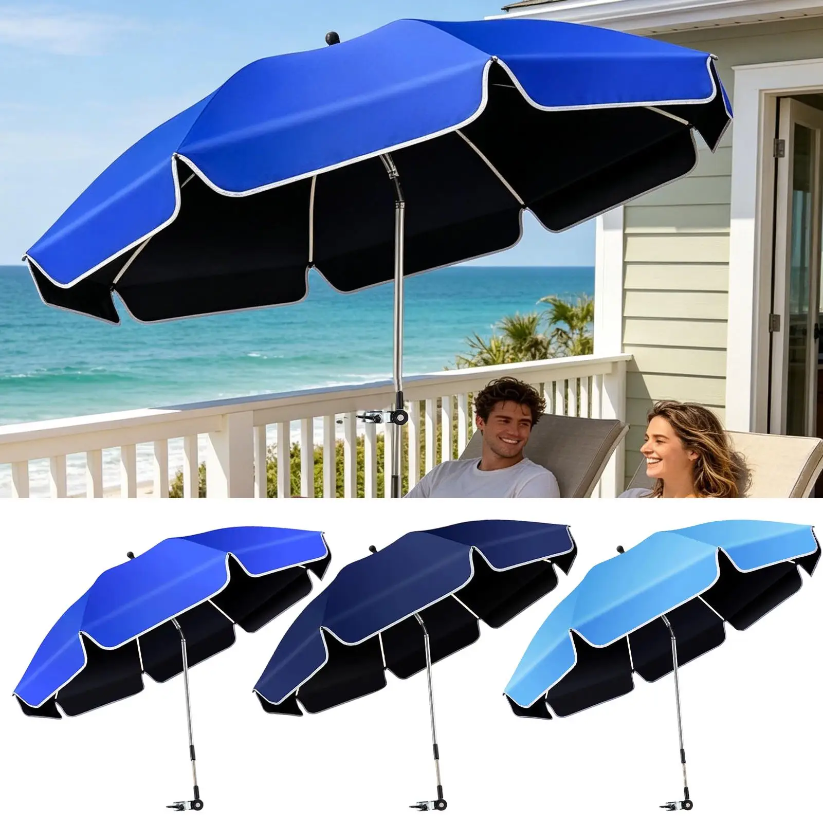 360 Adjustable Chair Umbrella With Clamp 23-inch Beach Chair Sunshade Camping and Fishing Umbrella Anti-Uv Beach Chair Parasol