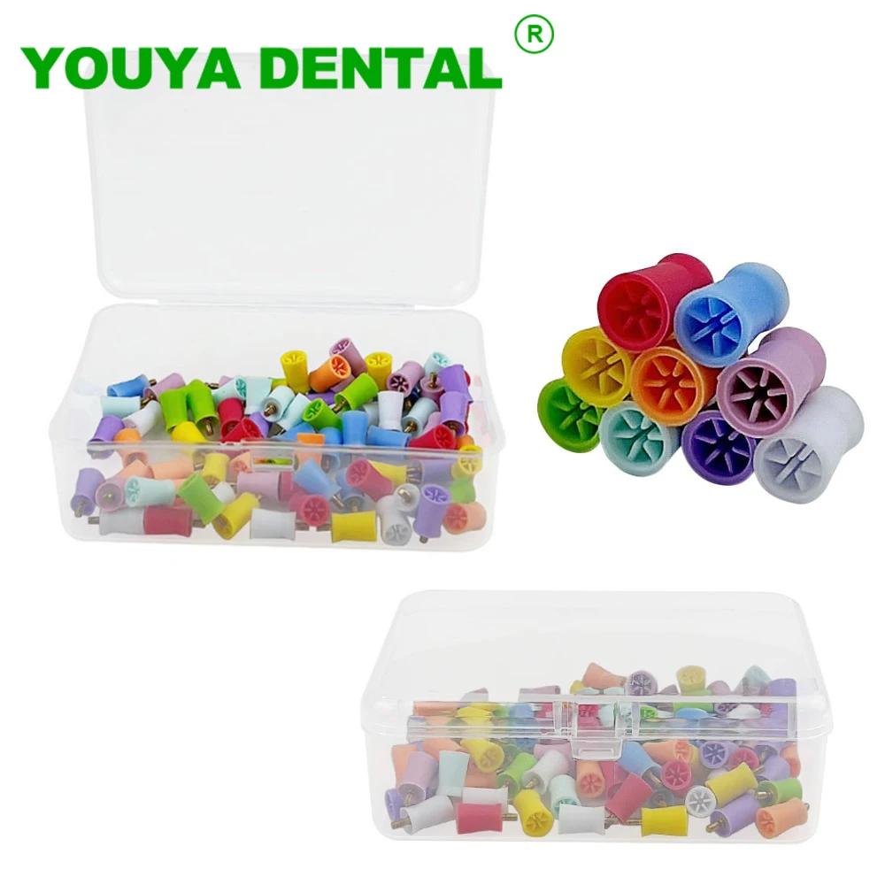 

100pcs/Box Dental Prophy Cup Tooth Polishing Brush Cup Screw-In Bristle Teeth Whitening Colorful Cup Prophylaxis Polisher Head