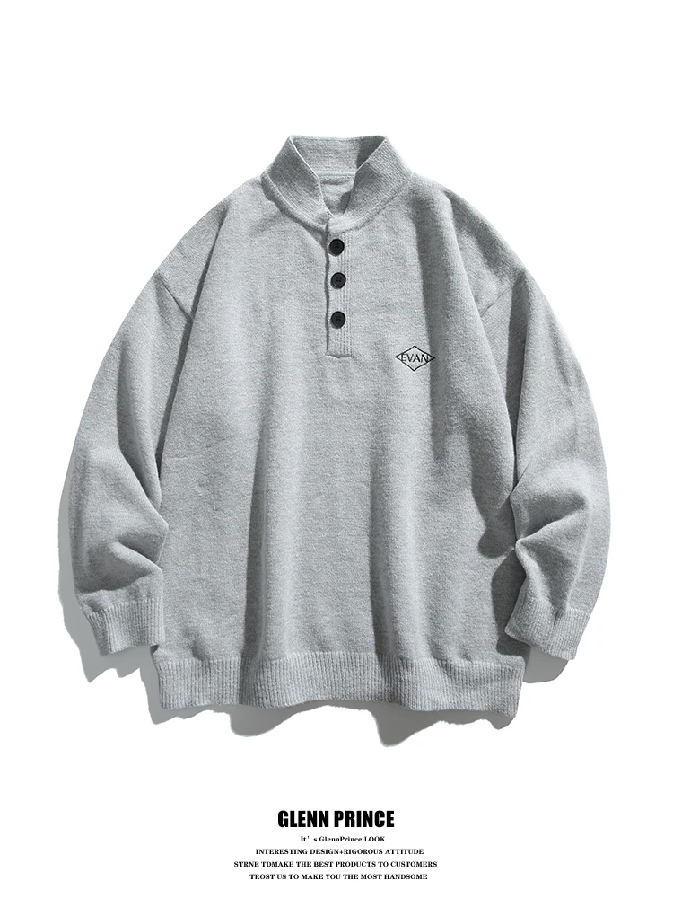 

Мужской трикотаж American Sle Lazy Simple Color на пуговицах, осенний сезон, консервативный пуловер с длинными светями для отдыха