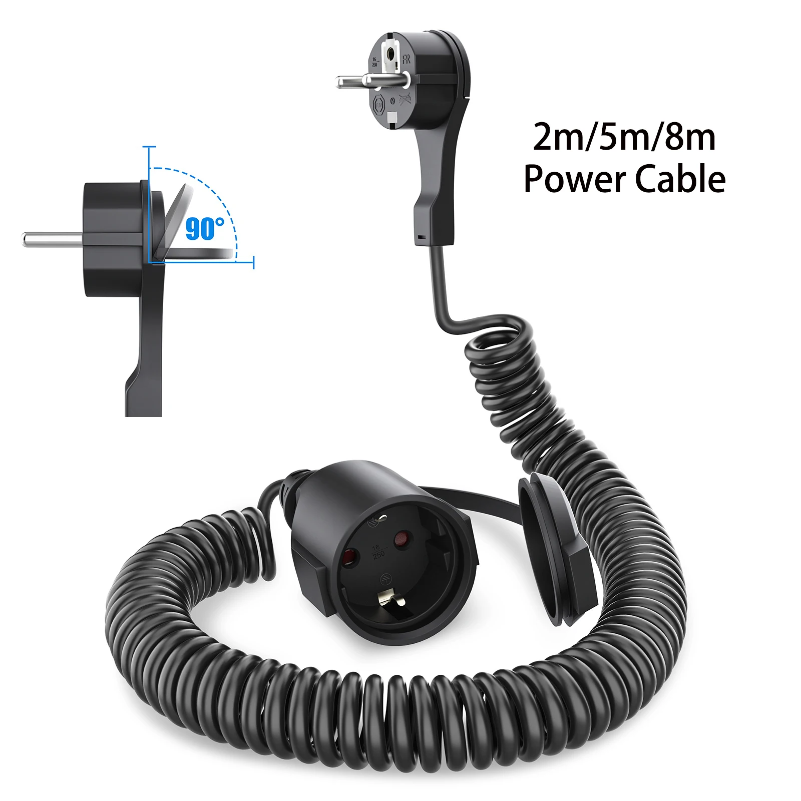 2/5/8meters European Power extension cable, Male Plug to Female Socket extension cord, EU Schuko Plug Spiral Cable, 230 V/13A