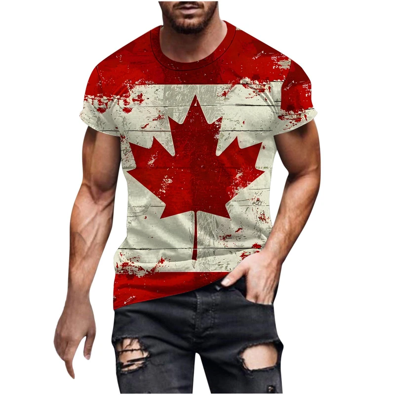 Vintage Canada National Flag 3D Print Men's Sports T-Shirts New Summer Short Sleeve Streetwear Male T Shirt Casual Y2k Tops