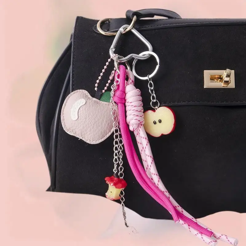 

"1pc Leather Apple Backpack Pendant, Unique Weaving Rope Fruit Keychain, DIY Bag Accessories"