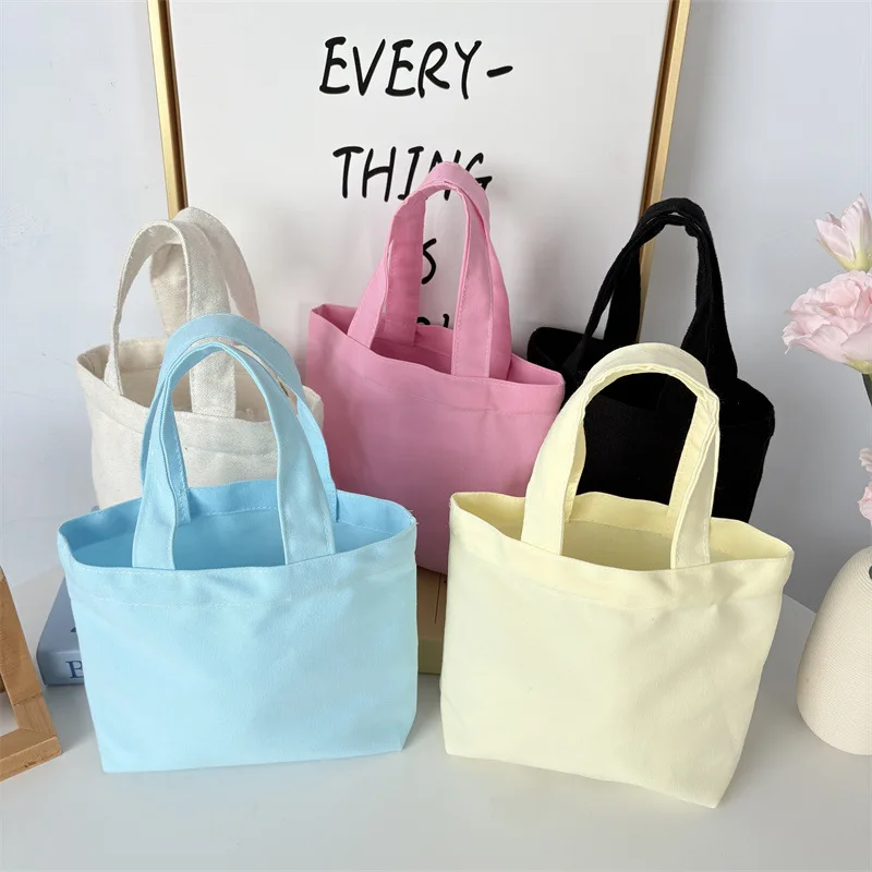 Korean Style Canvas Tote Bag Simple Solid Color Shopping Bags Fashion Small Bags For Daily Shopping Folding Casual Handbag Pouch