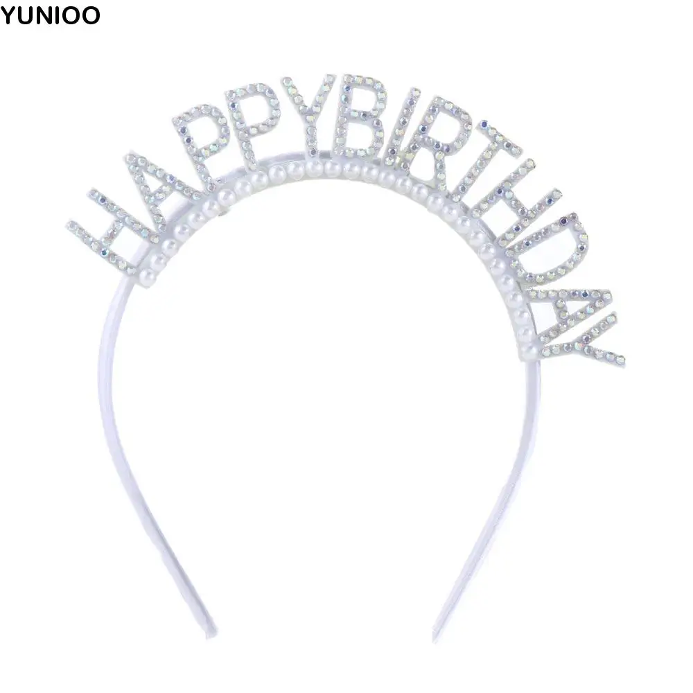 بسيطة المرأة اللؤلؤ رسالة سبيكة الملكة مجوهرات نسائية حجر الراين تاج عيد ميلاد سعيد عقال عيد ميلاد الشعر هوب #1