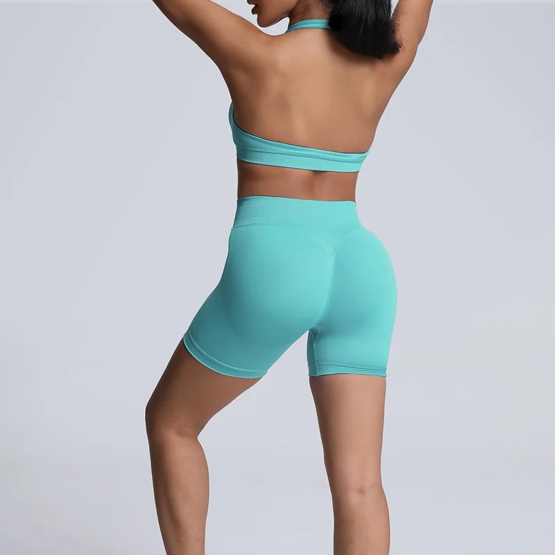 HISTELLO Nahtloser Neckholder-Sport-BH für Damen, offener Rücken, hoher Halt, gepolstertes Oberteil, für Pilates, Yoga, Fitness, Gym, Workout – Detail 19
