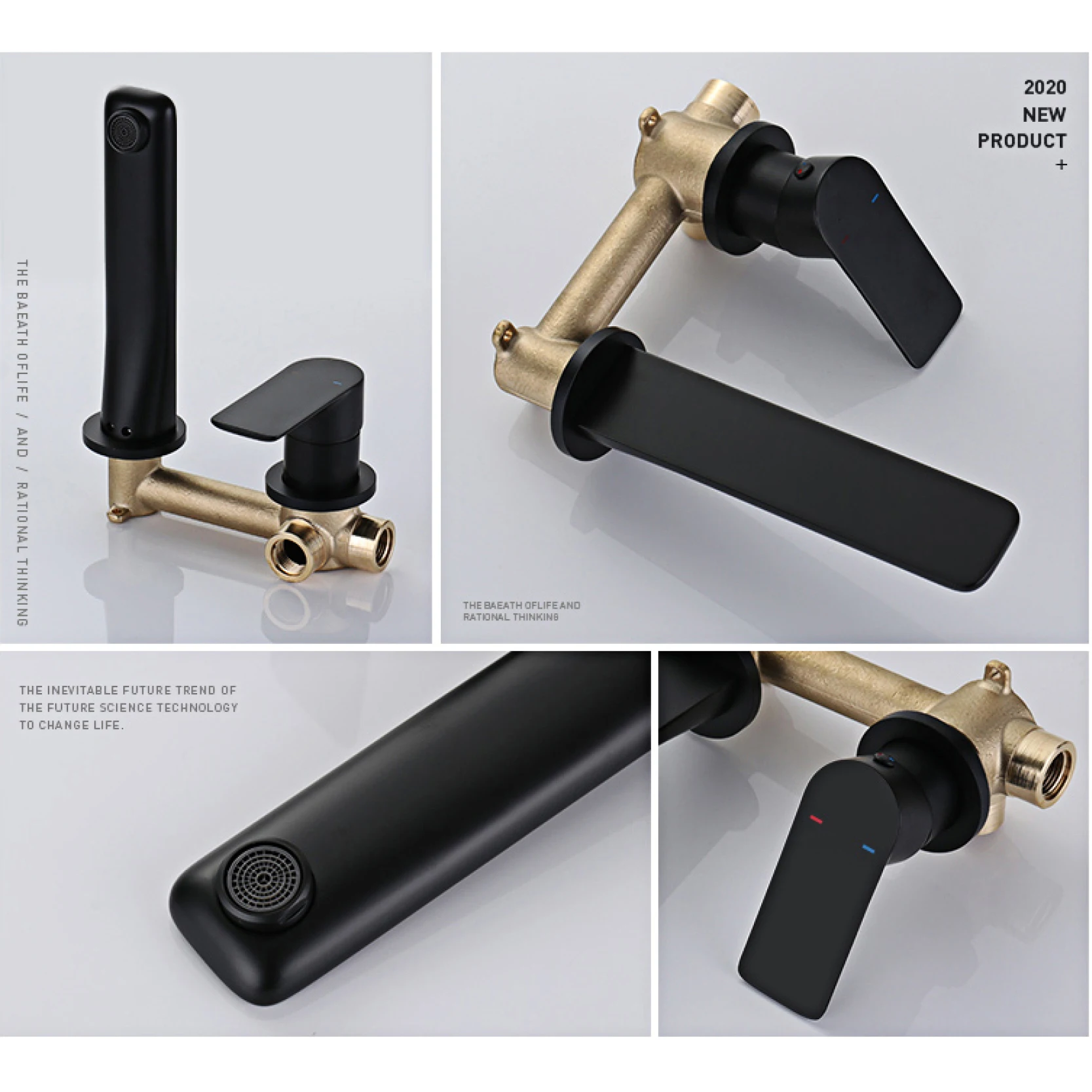 Brass Bathroom concealed basin faucet into the wall cold and hot hidden simple wall out matte black faucet