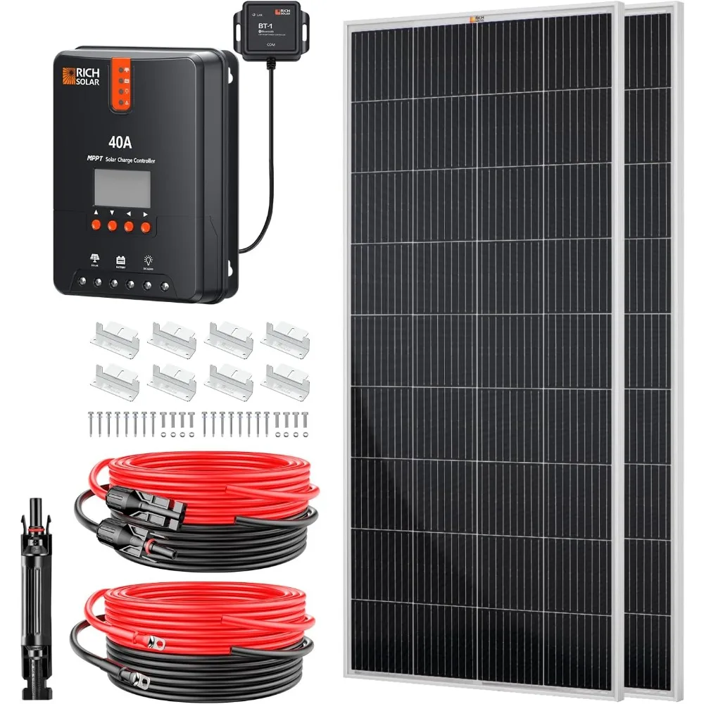 400 Watt Premium Solar Kit - 2 Pack of 200W Panel, 40A MPPT Charge Controller, Bluetooth Module Fuse, Mounting Z Brackets