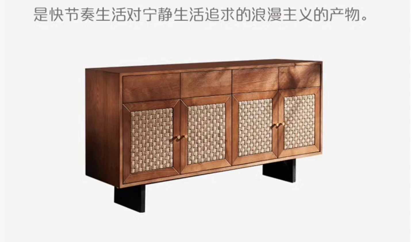 

Solid Wood Sideboard Tea Cabinet Locker Rattan Living Room Entrance Entrance Cabinet