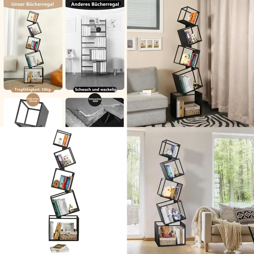 

67 Высокая 5-ярусная черная металлическая книжная полка, тонкий угловой книжный шкаф для спальни, гостиной, офиса, домашнего декора