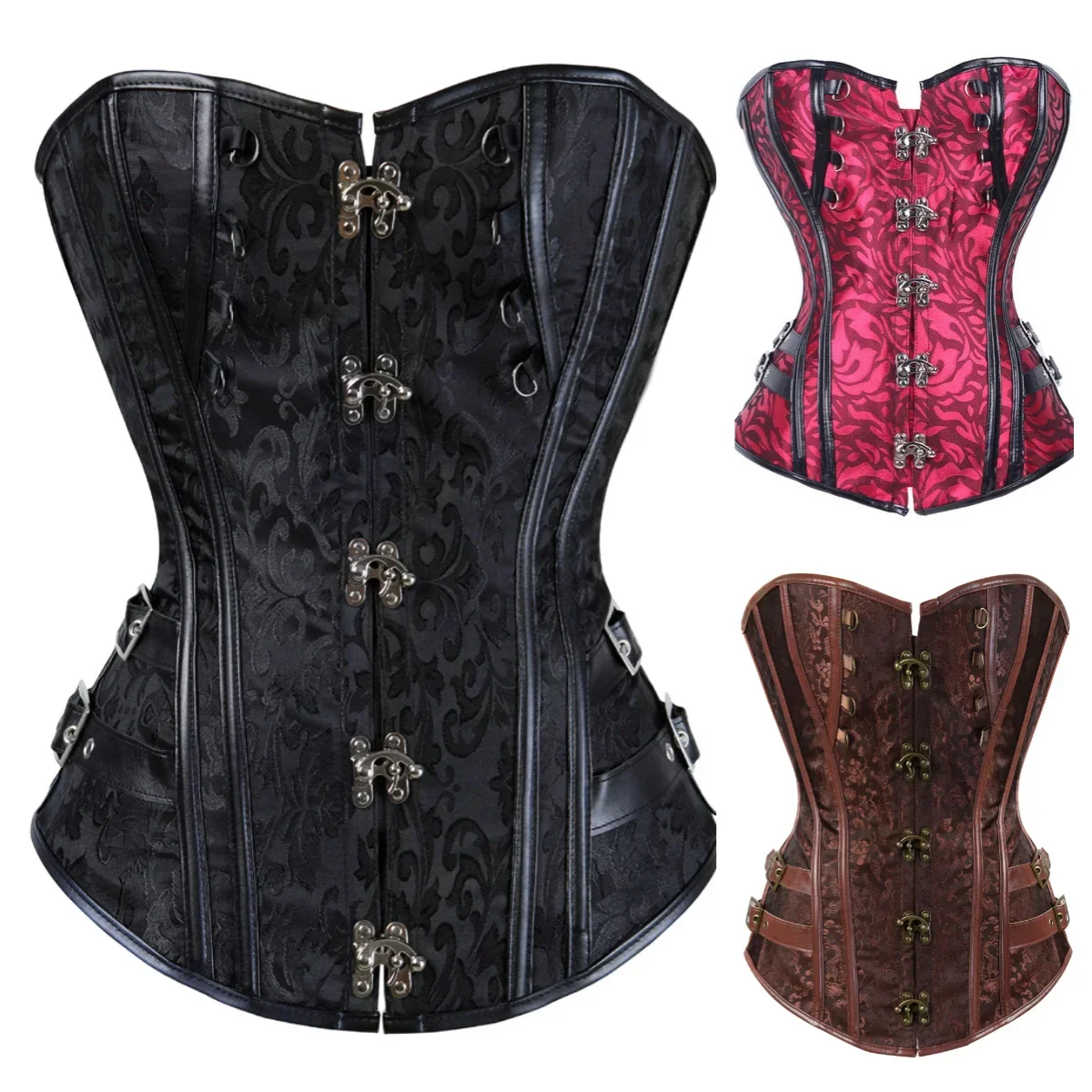 Gothic Corset Top for Women Steampunk Corsets Leather Jacquard Bustiers Pirate Basque Halloween Cosplay Costumes Rave Outfits