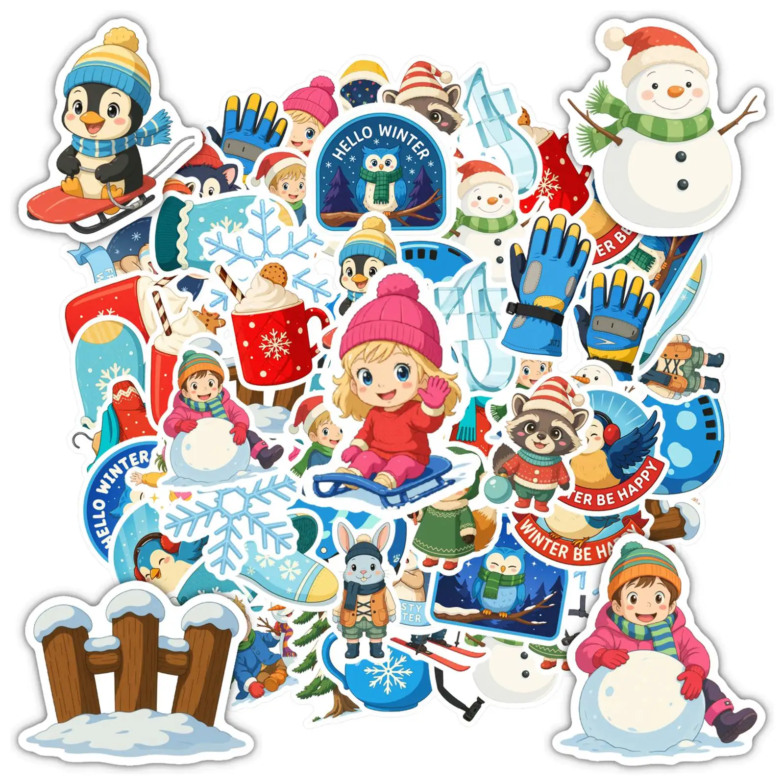 

35-70 шт. мультяшных рождественских наклеек с праздничными животными, наклейки с животными для самостоятельного украшения телефона