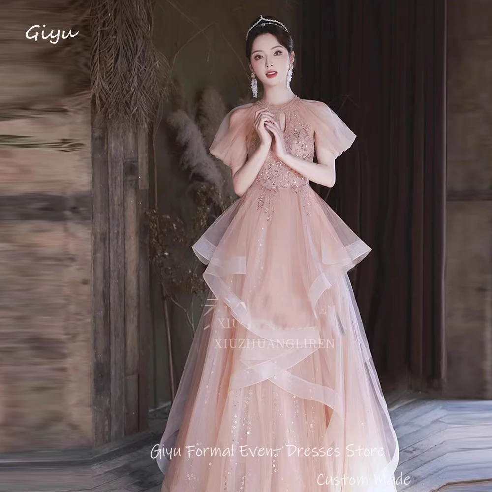 Gaun malam Tulle perona pipi berkilau gaun pesta Prom lengan Puff pemotretan Korea gaun acara khusus gaun pesta Formal