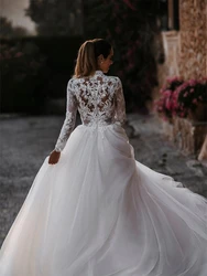 Classic Lace Boho Wedding Dress Beach Applique Appliquéd Bridal Dresses Sexy Long Sleeve Floor Length Gown Vestido De Novia