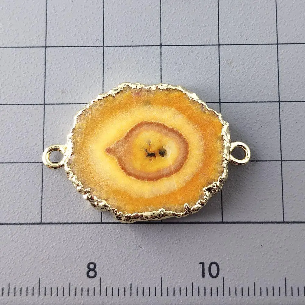 

5 PCS Yellow Agate Druzy Slice Double Ring Beads Connector For Handmade Jewelry