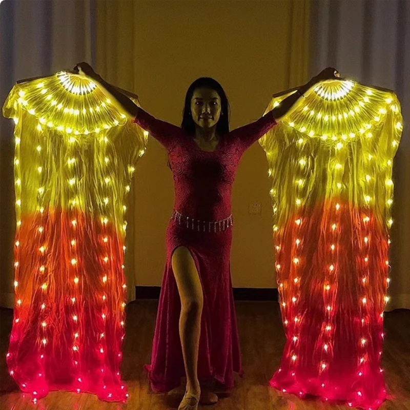 

1pair 150cm Long Women Belly Dancing LED Luminous Silk Fan Gradient Color Dancer Practice Imitation Fans Performance Dance Props