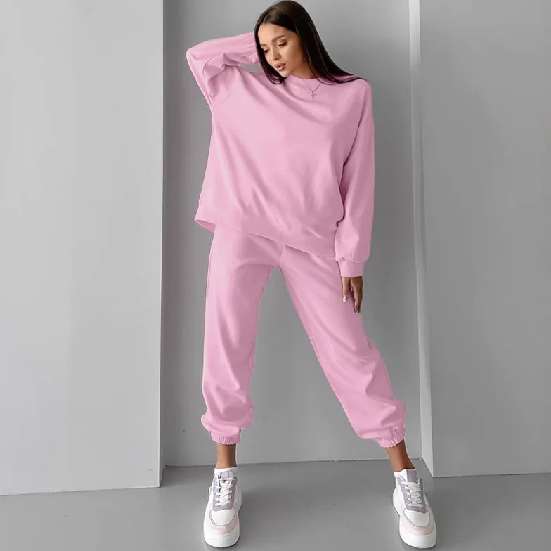 

2025 new fashion pink autumn and winter new fleece sweater long-sleeved casual suit two-piece set female Z468