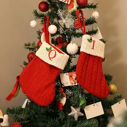 Decoración navideña para el hogar, botas grandes de Navidad, medias con letras de copo de nieve, bolsa de dulces, calcetines navideños de Papá Noel tejidos