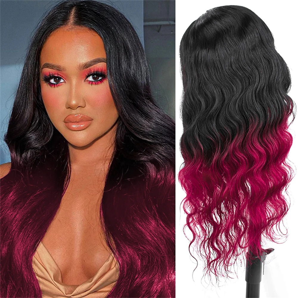 

Beaudiva Ombre T1B/99J Lace Front Human Hair Wig T1B Burgundy Body Wave 4x4 Swiss Lace Closure Wig with Baby Hair Pre Plucked