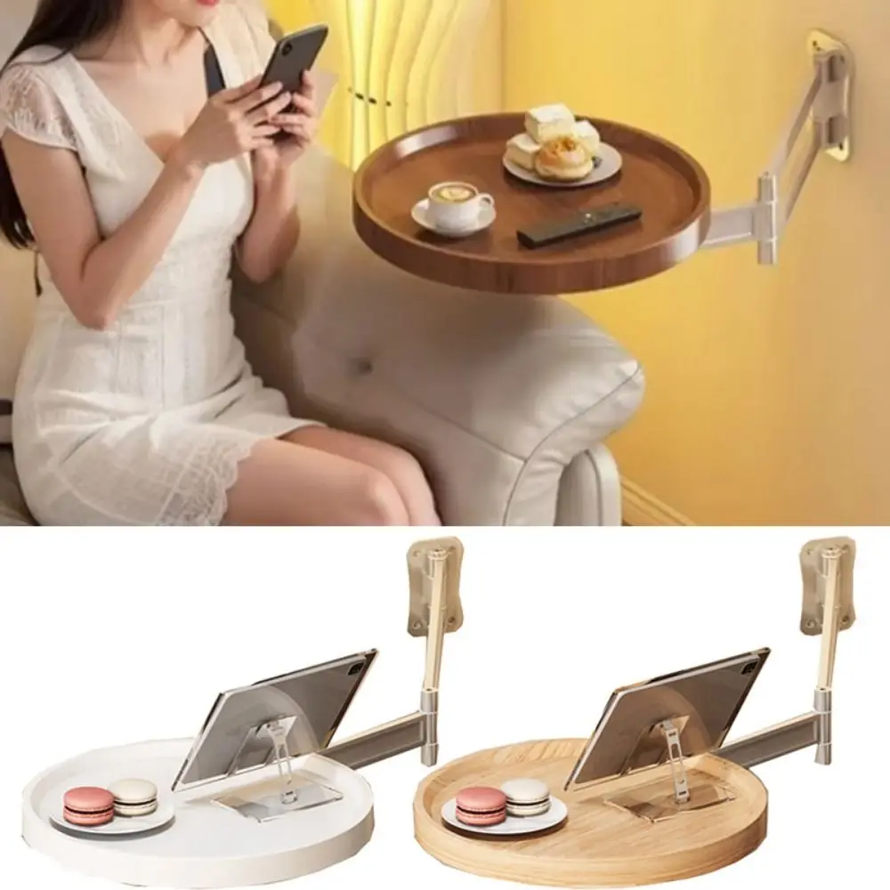 

Wall Mounted Foldable Small Tea Round Tables Multi-Purpose Flexible Bedside Storage Rack Easy To Install Space Saving