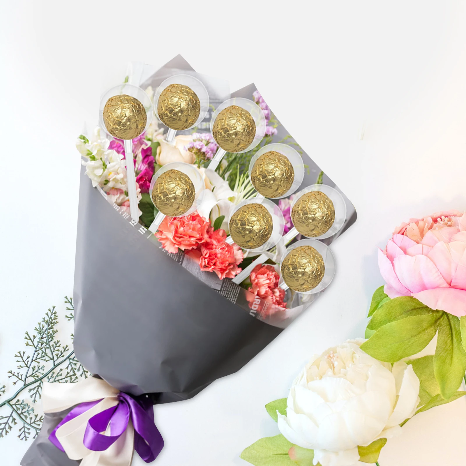 

100 Pcs Chocolate Ball Holder Candy Bouquet Support Artificial Bride Valentine Plastic DIY Decorations Reusable