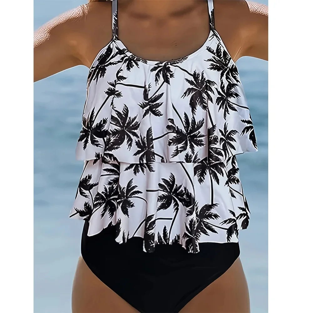 2024 Sexy Bikinis Set Print Tankini Set Rüschen Badeanzug Frauen Bademode Biquinis Sommer Backless Strand Badeanzug