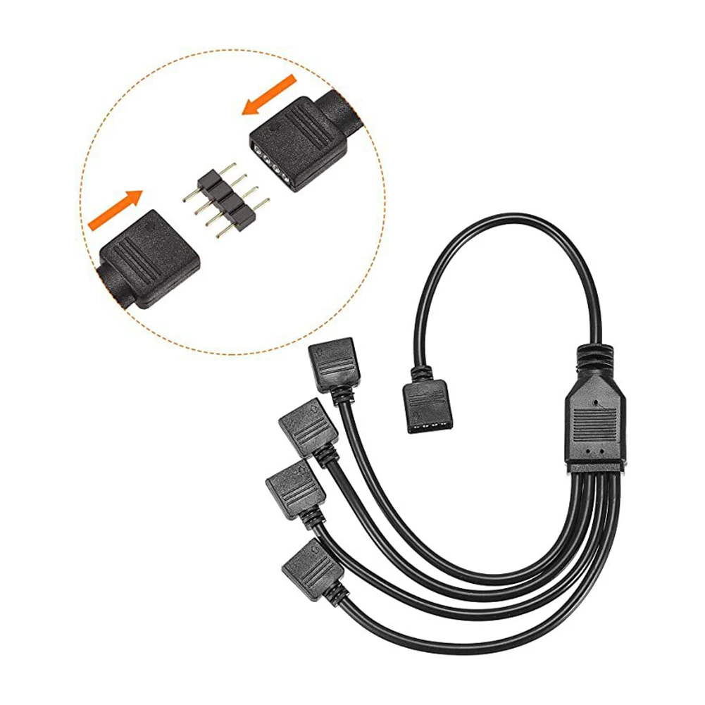 1 a 4 4pin cabo de extensão adaptador de alimentação divisor cabo rgb led conector fêmea fio para asus/msi led luz tira placa-mãe