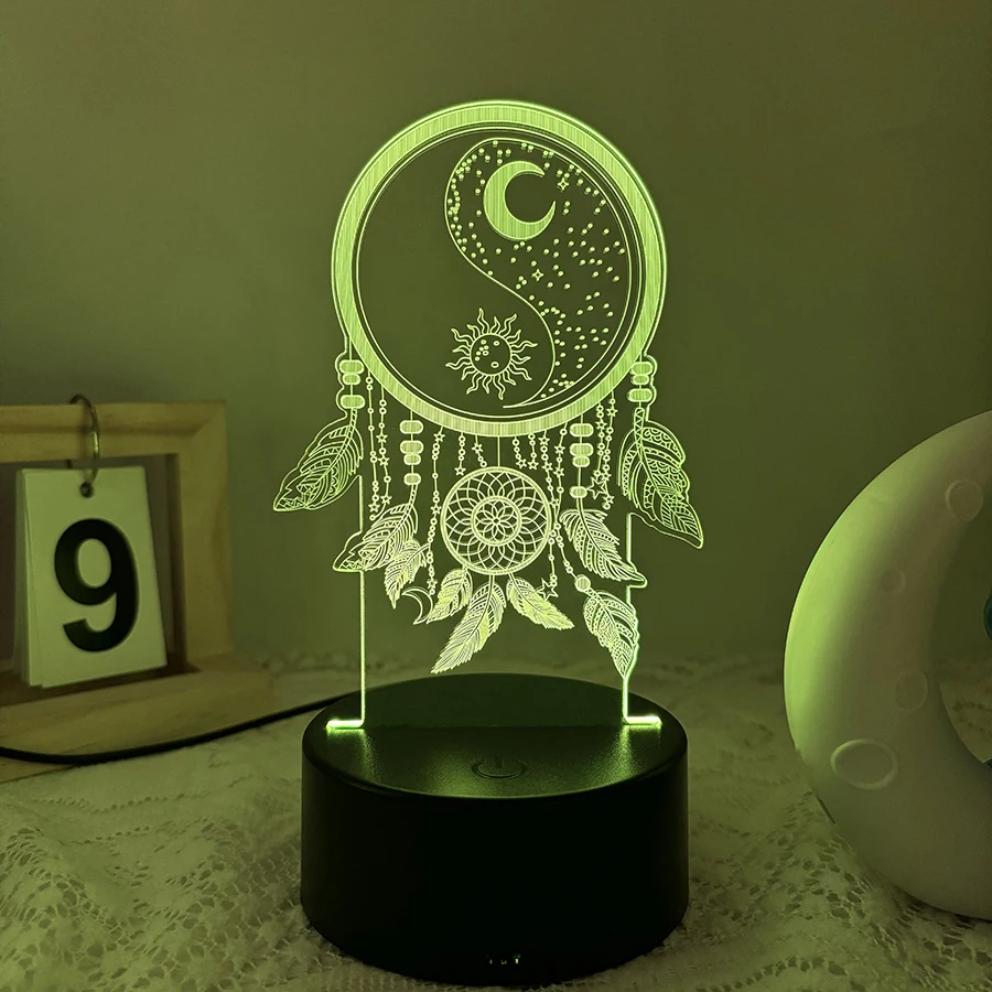 1PC Dreamcatcher 3D Nightlight - 7 color LED with touch light base, USB-powered, perfect home decor gift