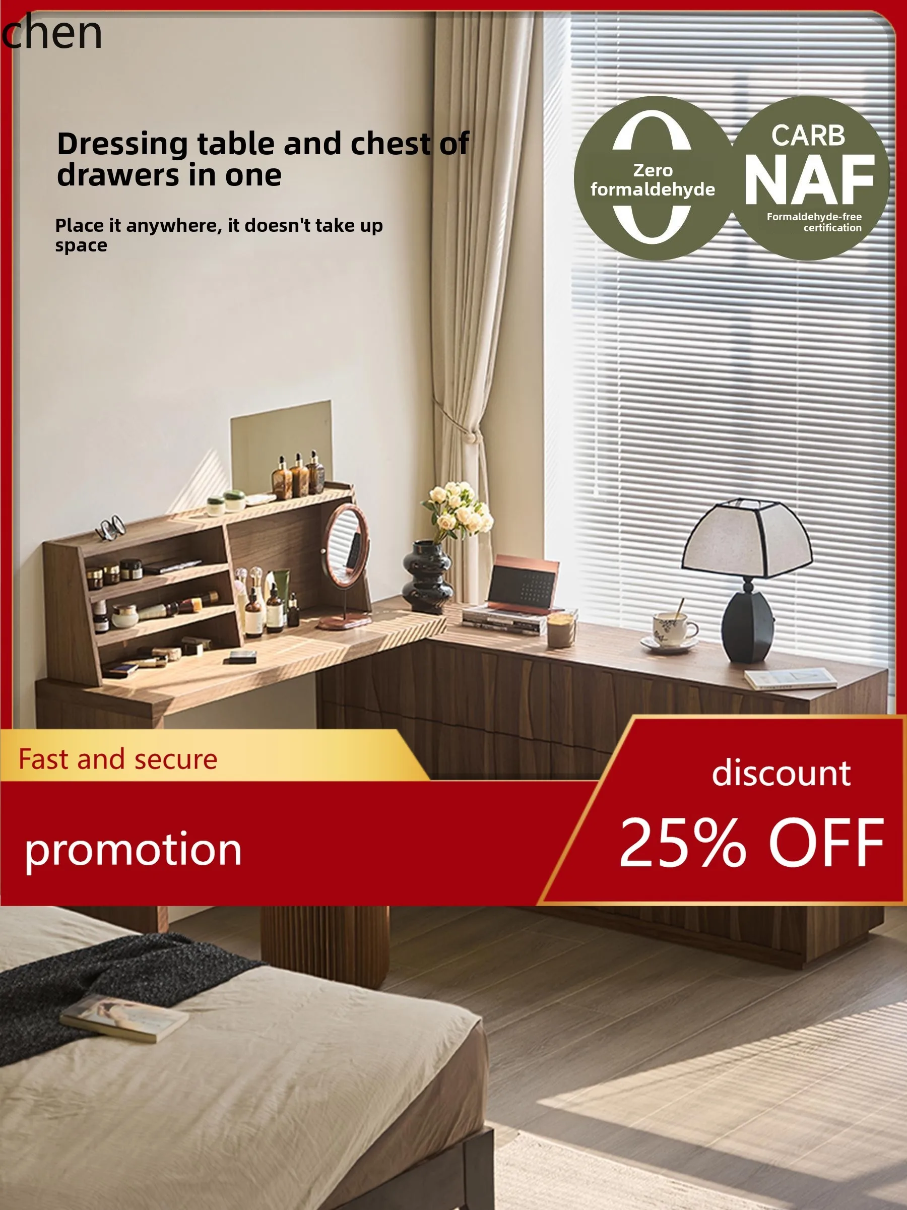 

HT Dressing Table Bedroom New Model Master Bedroom Small Makeup Table Chest of Drawers Integrated Vintage Style Retro