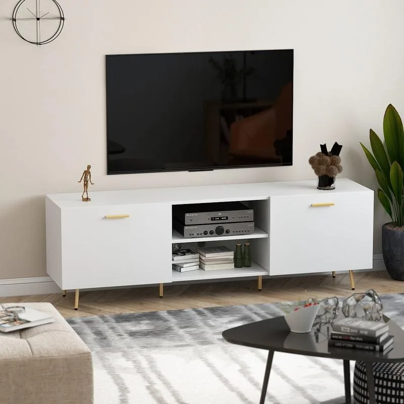 

FUFU&GAGA TV Stand for TV up to 65", Modern Wood Universal Media Console with Metal Legs, 2 Storage Cabinee Entertainment Center