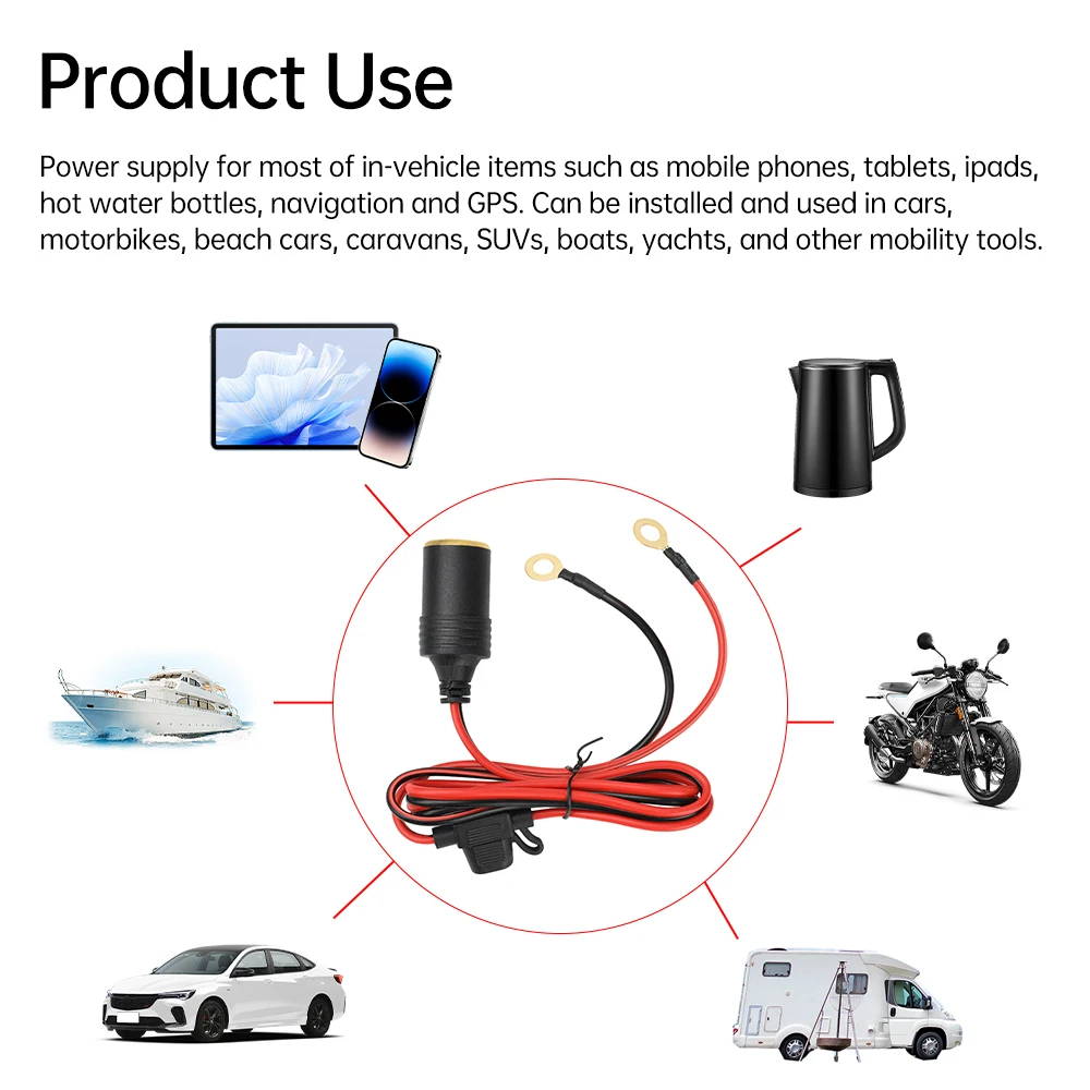 20A Auto-Zigarettenanzünder-Verlängerungskabel 12-24V 14AWG Reinkupferdraht mit Sicherung 30cm-3m für Fahrzeug, Wohnmobil, Marine – Detail 14